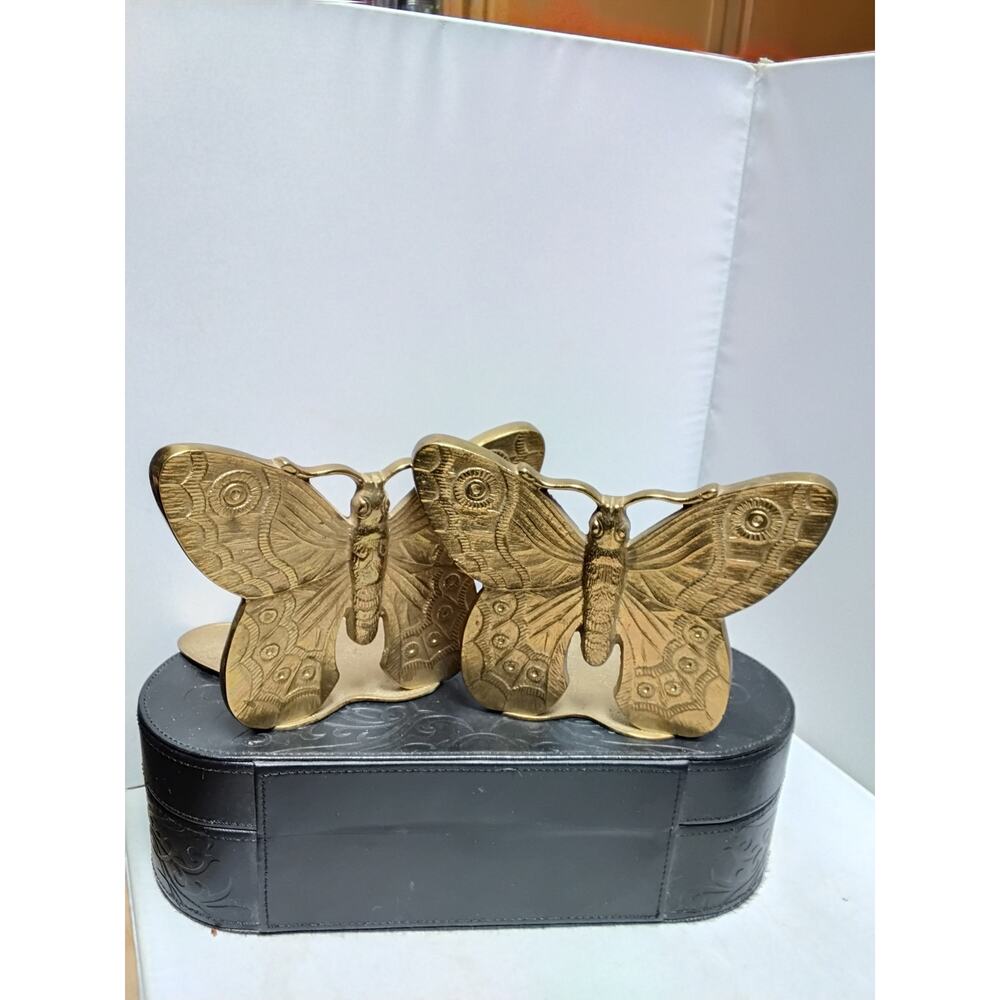 Set of 2 Vintage Brass Bookends Butterfly Pattern